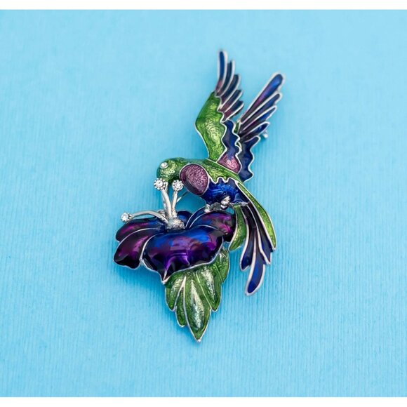 Vintage Vibrant Floral Bird Brooch - N7 - Picture 1 of 3